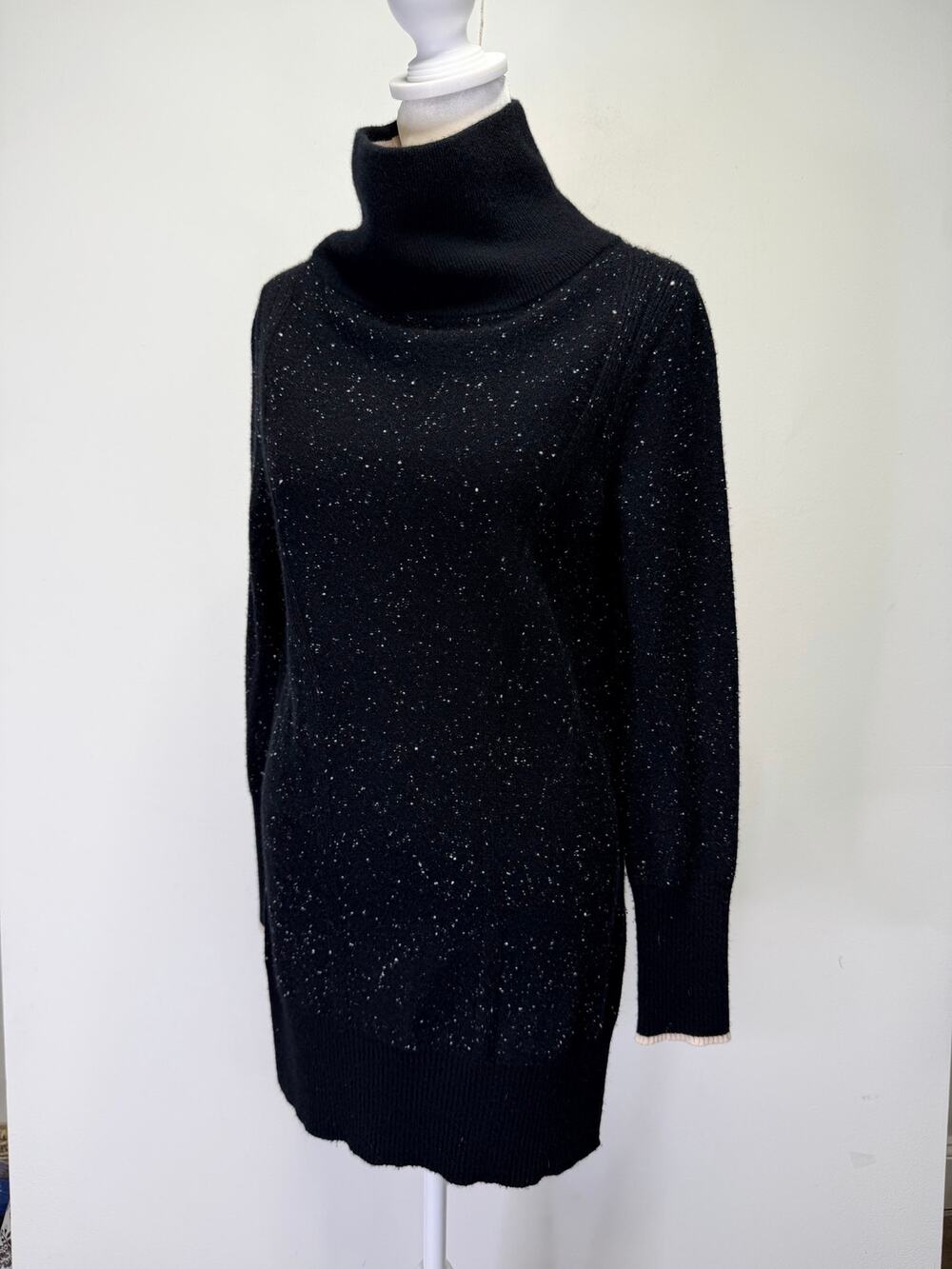 Rag & Bone Speckled Mock Neck Sweater 100% Cashmere Black White XXS Relaxed Fit